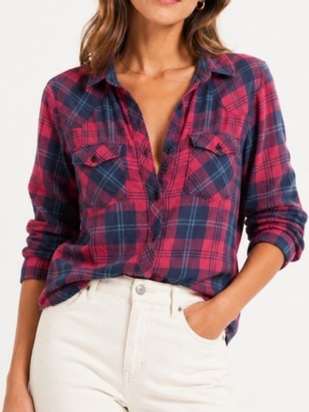 Rails Women's Red & Navy Plaid Button-Front Shirt Size Small